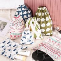 2pcs Printed cotton linen Drawstring storage bag Eco Reusable Folding travel luggage clothing storage bag dust bag