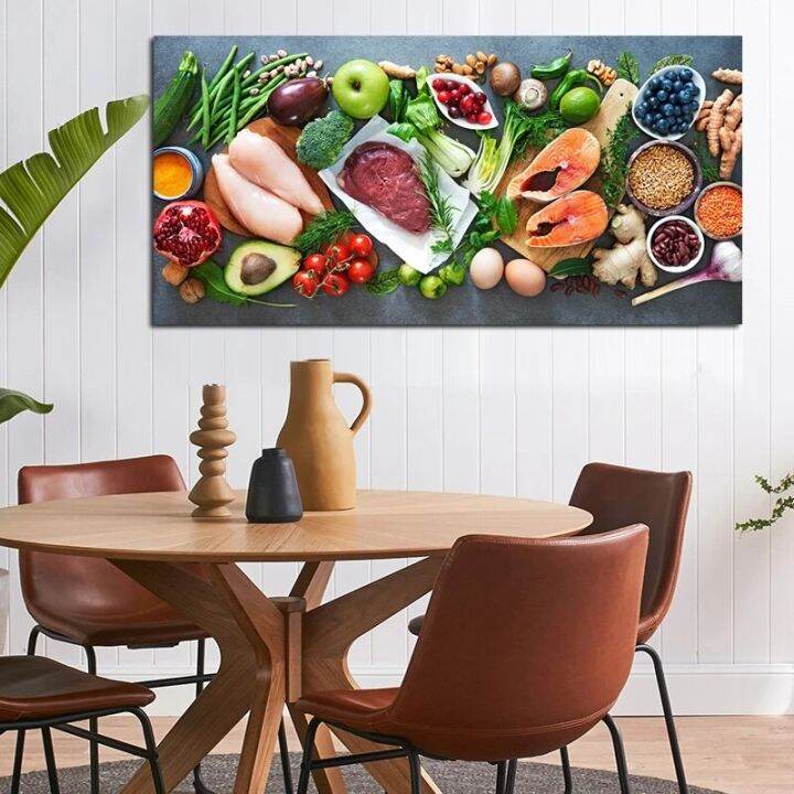 vibrant-kitchen-wall-art-ผักและเนื้อโปสเตอร์ภาพวาดผ้าใบ-เหมาะสำหรับตกแต่งห้องรับประทานอาหาร-cuadros-คุณภาพสูงพิมพ์และรูปภาพ