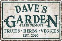 Personalized Vintage Distressed Look Fruit, Herbs and Veggie Garden Metal Room Sign vintage metal plate wall home decor