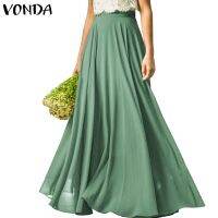 COD DSFGREYTRUYTU VONDA Women Plain High Waist Party Chiffon Casual Loose Pleated Long Skirts