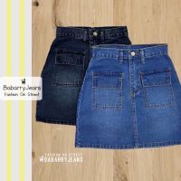 [พร้อมส่ง] Babarryjeans กระโปรงยีนส์ ผญ เอวสูง แต่งกระเป๋าหน้า สียีนส์/ สีดำฟอก