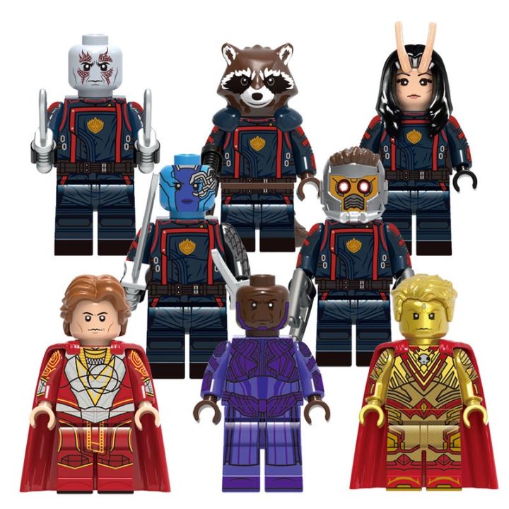 ผู้พิทักษ์หุ่นฟิกเกอร์กาแลคซีของเล่นบล็อกตัวต่อสำหรับเลโก้-star-lord-gamora-แร็คคูนจรวด-adam-warlock