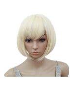 Fei-Show Wig Synthetic Heat Resistant Fiber Wavy Hair Blonde Hair Peruca Costume Cartoon Cos-play Short Bob Student Hairpiece Wig  Hair Extensions Pad