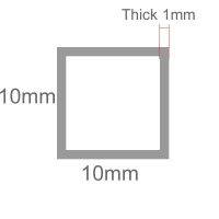 กรอบสี่เหลี่ยมอะลูมินัมอัลลอย10X10มม. 1มม. 2มม. อะลูมินัมอัลลอยหนาสี่เหลี่ยมแบบจำลองท่อวัสดุตกแต่ง