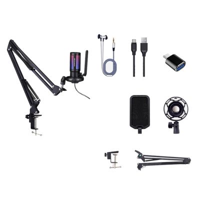 USB Gaming Microphone Kit for PC,/5 Condenser Cardioid Mic Set with Mute Button/RGB /Arm Stand