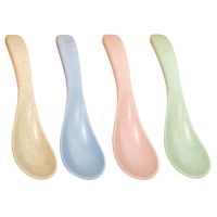 4pcs Eco Friendly Wheat Straw Soup Spoon Colorful Soup Spoon Plastic Self Feeding Spoon For Toddler Kids