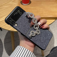 Woman Luxury Portable Rhinestone celet Glitter Powder PU Leather Phone Case For Samsung Galaxy Z Flip 3 Back Cover