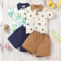 leijianwen1 Babygarden-3-24months ชุดเสื้อโปโลแขนสั้น คอปก พิมพ์ลายการ์ตูน และกางเกงขาสั้น เอวสูง ผ้ายืด สําหรับเด็กผู้ชาย