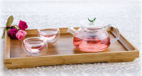 Transparent Small Glass Teapot &amp; 2PC Cute Double Wall Glass Teacup &amp; Tea Tray