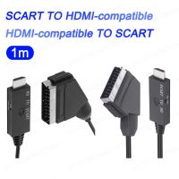 Adaptor kabel Audio Video kompatibel dengan HD 1080p HDMI ke Scart konverter Scart ke HDMI yang kompatibel Input Output Audio untuk HDTV/DVD