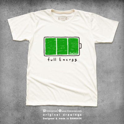 " Full Energy " t-shirt collection เสื้อยืดสีออฟไวท์ ลายแบตเต็ม แบตสีเขียว เสื้อคู่ เสื้อครอบครัว