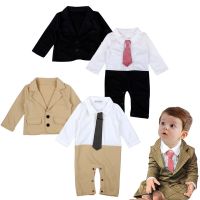 [COD] New baby romper boy tie long-sleeved one-piece jacket two-piece suit