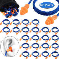 Frienda 100 Pairs Corded Ear Plugs Silicone Noise Reducing Blocking Cancelling Soft Reusable Rubber Hearing Protection Earplugs for Sleeping Swimming Snoring Sports Racing