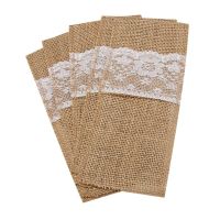 Canvas Jute Lace Bag Cover Decorative For Wedding 40 Pieces 11x21cm