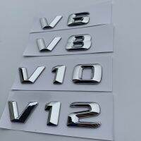 V6 V10 V8หมายเลขตัวอักษร V12โลโก้ตราประทับโครเมี่ยมโลโก้สำหรับ Mercedes Benz C200 E300แต่งรถบังโคลนความจุอุปกรณ์เสริมขอบสติกเกอร์โครเมี่ยม