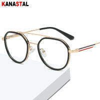 Womens Anti Blue Light Blocking Glasses TR90 Metal Oval Eyeglasses Frames Flat Len Men Color Striped Spectacle Computer Eyewear