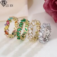 LXOEN Luxury Band Multicolor Charm AAA Baguette Cubic Zirconia Wedding Rings for Fashion Women Engagement Party Crystal Jewelry