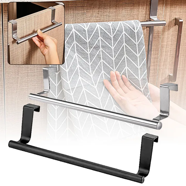 Over Door Tea Towel Holder Rack Bathroom Rail Cupboard Hanger Kitchen
