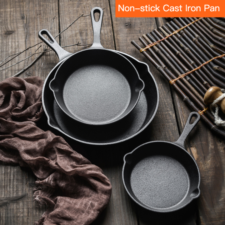 COD Nonstick Cast Iron Pan Thickened Frying Pan Fried Baking Pan Onepiece Casting Wok Suitable
