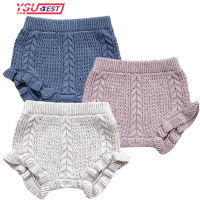 Adorable Newborn Baby Girls Lace Shorts Autumn Winter Cotton Knitted Elastic Pants Shorts Solid Color Mid Waist Trousers Baby