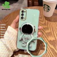 เคสสำหรับ OPPO Reno Reno2 Reno2 F Reno4 Reno 4 Pro Reno5 Reno5 K Reno 5 Pro Reno5 Z Reno6 Reno 6 Pro 5G Reno6 Z แฟชั่นน่ารักนักบินอวกาศเคสมือจับสำหรับโทรศัพท์มือถือฝาครอบโทรศัพท์ TPU เคสนิ่มเคลือบอิเล็คโทรเพลท6D + สร้อยข้อมือ