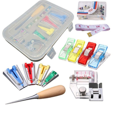 Fabric Bias Binding Tape Maker Kit Binder Foot Wooden Awl Clips Pins Household DIYSewing quilting Tools Set Accessories