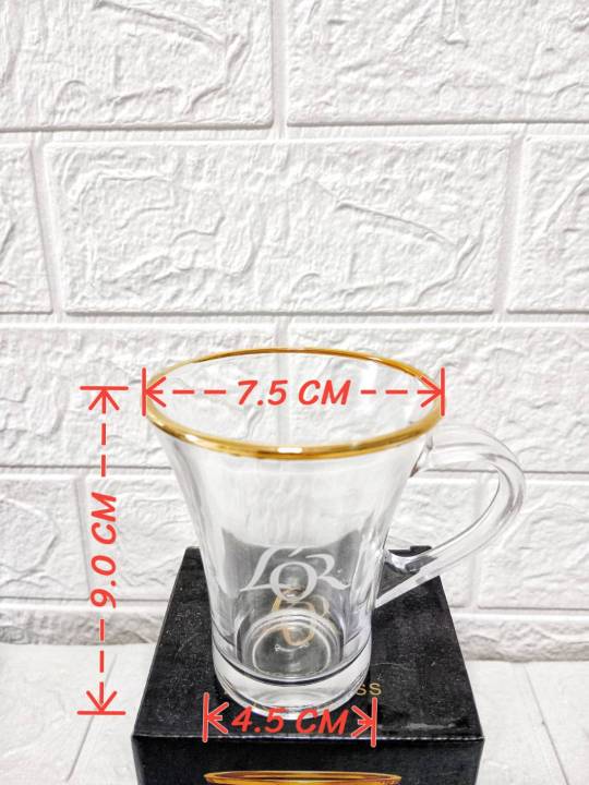 แก้วกาแฟ-ขอบทอง-lor-แก้วกาแฟเอสเพรสโซ่-แก้วกาแฟมินิไซด์-lungo-glass-พร้อมกล่อง-ราคาต่อใบ-ความจุ-100-ml-4-oz-ปากกว้าง-7-5-cm-ฐานกว้าง-4-5-cm-สูง-9-cm
