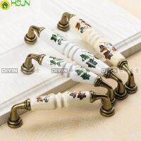 ancient brown flower red green leaf pattern ceramic handle pastoral furniture handle cabinet door drawer handle 1005 Door Hardware Locks