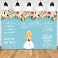 Laeacco My First Communion Photography Backdrop Watercolor Flower Cross Cartoon Boy Girls Baptism Portrait Customized Background Cleaning Tools