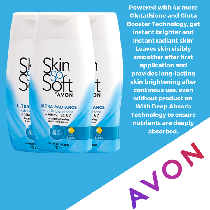 Avon Skin So Soft Ultra Radiance With 4x Glutathione Hand And Body Lotion 100 Ml Lazada Ph 2800