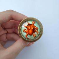 A.C.S Octopus Cabinet Dresser Knobs pull Glass Cabochon Knob Domed Cabinet Knobs Furniture Knobs Door Hardware Locks