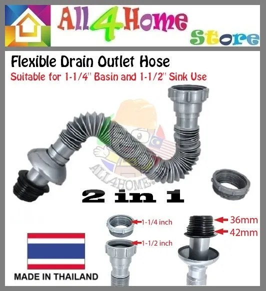 2 in 1 PVC Flexible Sink Drain Hose for Basin Bathroom 1-1/4