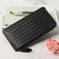 2023 New★ Korean version simple leather ladies long wallet sheepskin weaving thin section soft wallet clutch bag female card wallet wallet