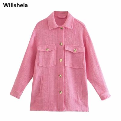 Willshela Fashion Textured Jacket Women Single Breasted Long Sleeves Lapel Collar Vintage Woman Shirt Coat Chic Outfit