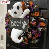 ตกแต่งประตูหน้าฮาโลวีนด้วย Boo Ghost ของประดับแขวนตกแต่งพวงหรีดสำหรับ TG1-MY การตกแต่งบ้านภายนอก