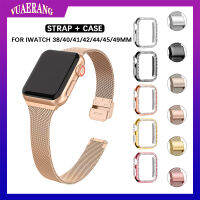 VUAERANG เคสเพชร + สายสำหรับ I สายนาฬิกาข้อมือสายสายข้อมือโลหะ49มม. สำหรับ IWatch 45มม. 41มม. 44มม. 40มม. 38มม. 42มม. สายพร้อมชุดเคสสำหรับ Apple Watch 2/1พิเศษ9 8 7 SE 6 5 4อุปกรณ์เสริม3 2 1