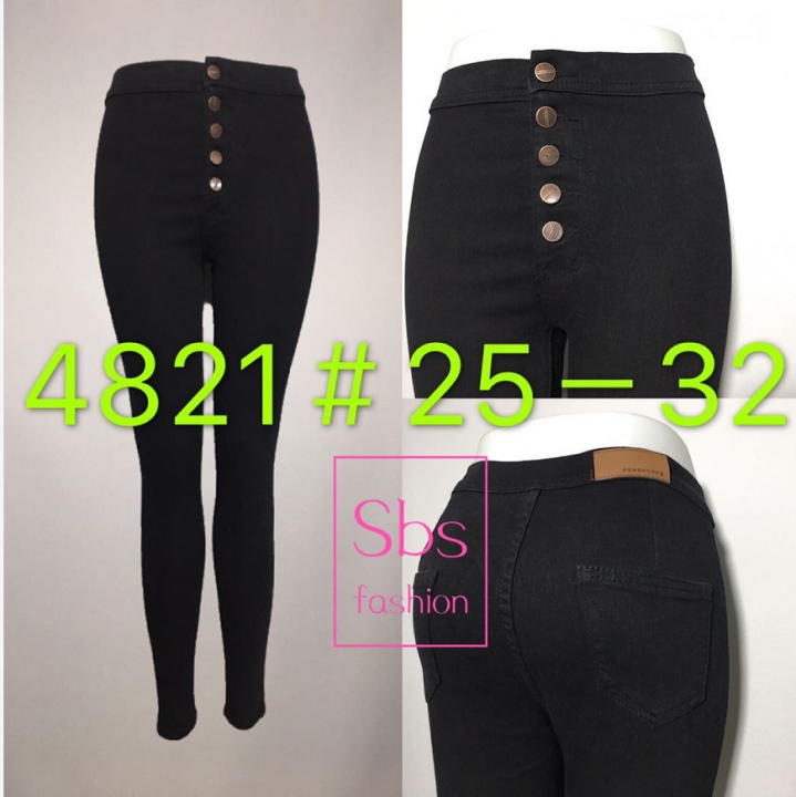 New Style Women High Waist 5 Buttons Black Stretchable Skinny Jeans Good Quality Comfortable 3044