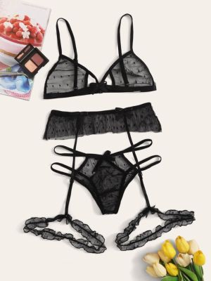 【YF】☫  Set Transparent See Through and Panty with Garter Perspective Mesh Ladies