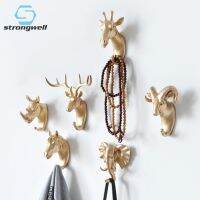 Strongwell Nordic Animal Gold Hanging Hooks Holder Strong Seamless Sticking Hook Hanger Keys Wall Decor Home Decoration Picture Hangers Hooks