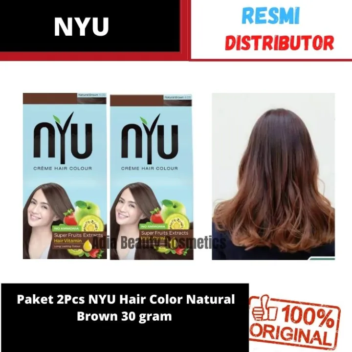 Paket 2pcs Nyu Hair Color Natural Brown 30 Gram Pewarna Rambut Cat Rambut Nyu Pewarna Rambut