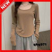 qkq971 Long Sleeve T-Shirt For Women Long-Sleeved Bottoming Shirt Autumn And Winter New Irregular Self-Cultivation Student Casual Short Top