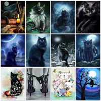 Full Drill Diy 5D Diamond Painting Black Cat Diamond Embroidery Animal Cross Stitch Cat Rhinestone Mosaic Diamond Art Home Decor