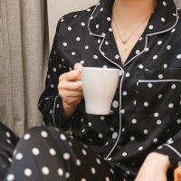 Faux Silk Pajamas Set Spring Autumn Women Pyjamas Sleepwear Satin Silk Homewear Suit Long Sleeve Sexy Loungwear Polka Dot 2PCS