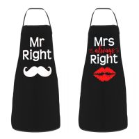 Mr Right And Mrs Always Right ผ้ากันเปื้อนผู้หญิง Unisex Bib Funny Couples Cooking Kitchen Tablier Cooking Chef Baking