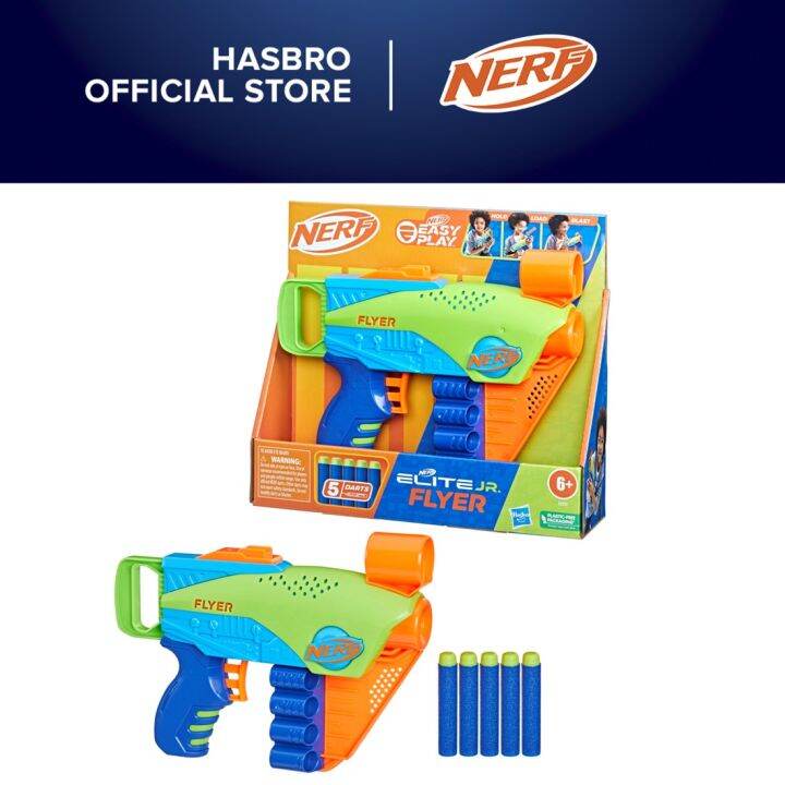 Nerf Elite Jr Flyer, Easy Play Toy Foam Blaster, 5 Nerf Elite Darts