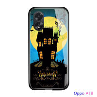 เคสใส่โทรศัพท์เคสสำหรับ OPPO A18 A38ปาร์ตี้ฮาโลวีนกันกระแทกเคสเครื่องประดับโทรศัพท์ฟักทองค้างคาวแม่มดความหวาดกลัวเคสกระจกเทมเปอร์ฝาครอบป้องกัน