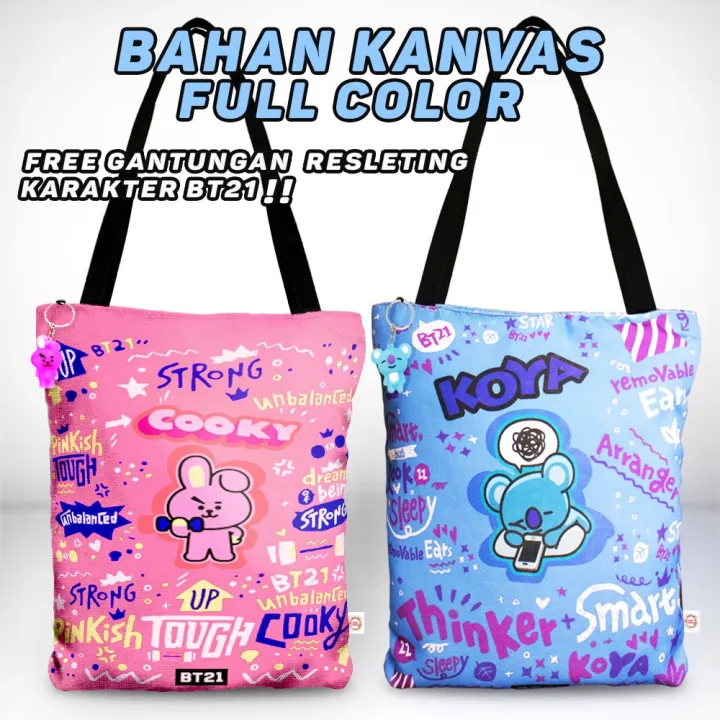 Faryuz Tote Bag Wanita Motif Bt21 Karakter Kanvas Custom Totebag