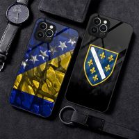 {จี้ดิจิตัล} เคสโทรศัพท์ธง Bosnia กระจกนิรภัยสำหรับ IPhone 14 13 12 11 Pro XS Max Mini X XR 8 7 6S Plus ฝาครอบ SE2020Screen Protectors