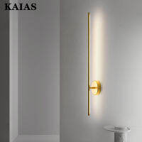 KAIAS ไฟโมเดิร์นหรูหราไฟ LED แบบมินิมอลลิสต์ข้างเตียงนอนไฟติดผนังไฟเส้นแบบ Sconces กำแพงฉากหลังห้องนั่งเล่นทีวีโคมไฟประดับผนังสีดำ/ สีทอง