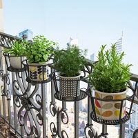 Iron Art Hanging Baskets Flower Pot Balcony Plant Round Racks Railing Fence Outdoor Window Bonsai Stand Decoration